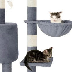 Tectake Krabpaal Dominik 144cm - Met Kattenhuisje - Grijs