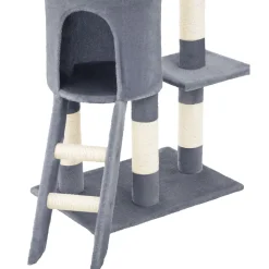 Tectake Krabpaal Dominik 144cm - Met Kattenhuisje - Grijs