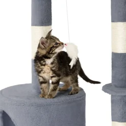 Tectake Krabpaal Dominik 144cm - Met Kattenhuisje - Grijs