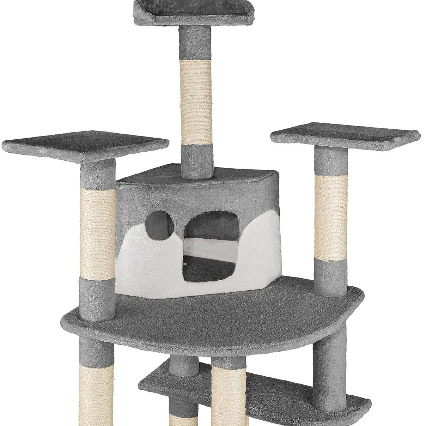 Tectake Krabpaal Fippi 201cm - Met 2 Kattenhuisjes - Grijs/wit