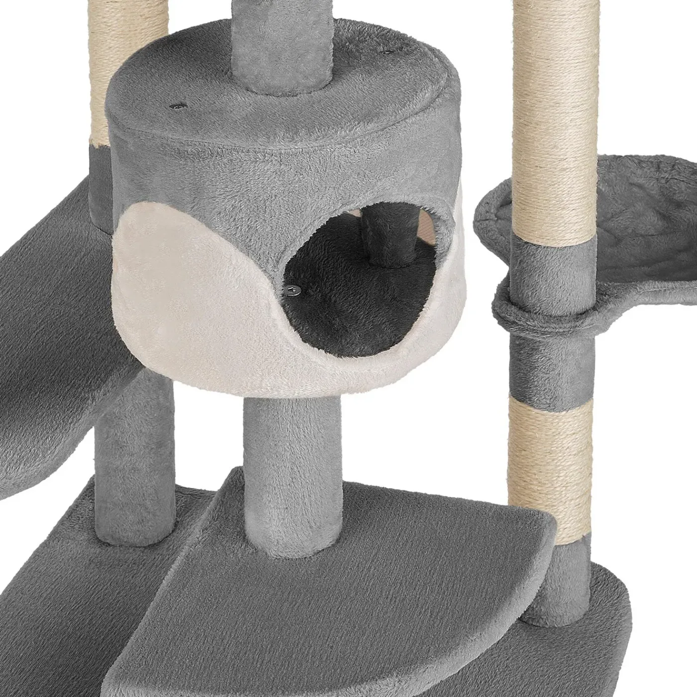 Tectake Krabpaal Fippi 201cm - Met 2 Kattenhuisjes - Grijs/wit