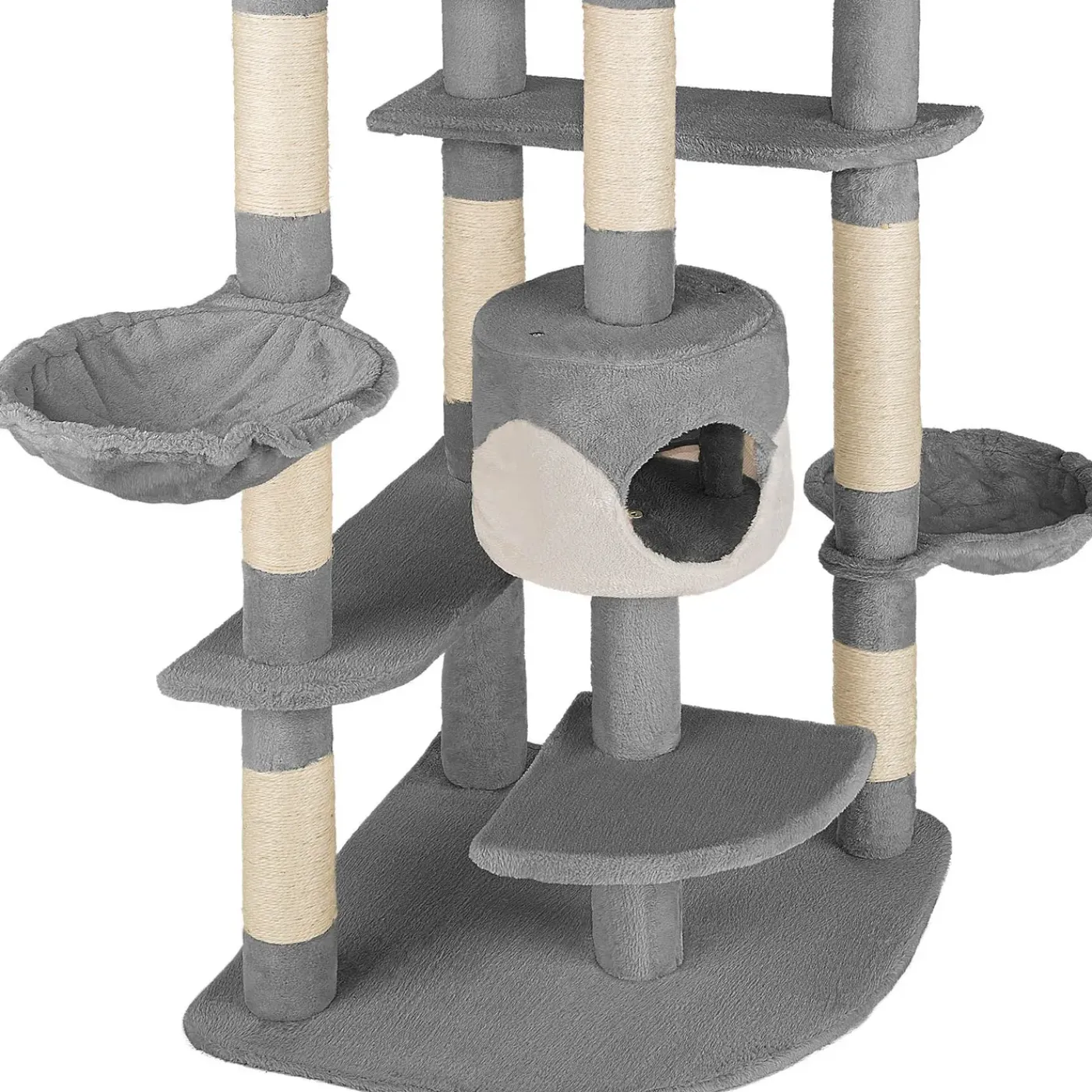 Tectake Krabpaal Fippi 201cm - Met 2 Kattenhuisjes - Grijs/wit