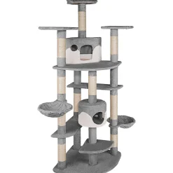 Tectake Krabpaal Fippi 201cm - Met 2 Kattenhuisjes - Grijs/wit