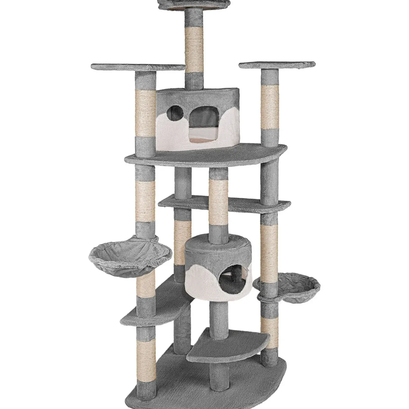 Tectake Krabpaal Fippi 201cm - Met 2 Kattenhuisjes - Grijs/wit