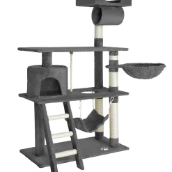 Tectake Krabpaal Marcel 141cm - Met Kattenhuisje - Grijs