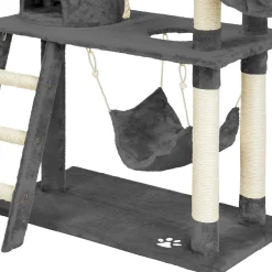 Tectake Krabpaal Marcel 141cm - Met Kattenhuisje - Grijs