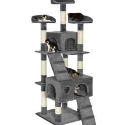 Tectake Krabpaal Mogli 170cm - Met 2 Kattenhuizen - Grijs