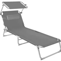 Tectake Ligbed met Zonnescherm - 4 Niveaus - Met Hoofdkussen - Ligstoel - Strandstoel