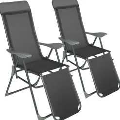 Tectake 2 Opvouwbare Aluminium Tuinstoelen Met Rug- En Voetsteun - Set Van 2 - Antraciet