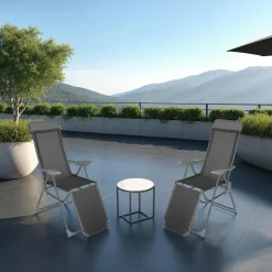 Tectake 2 Opvouwbare Aluminium Tuinstoelen Met Rug- En Voetsteun - Set Van 2 - Antraciet