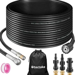Tectake Rioolreinigingsslang-set Incl. 2 Sproeiers & 3 Adapters - Zwart
