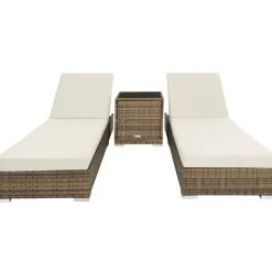 Tectake 2 Rotan Ligstoelen Met Aluminium Frame En Tafel - Inclusief Beschermhoes - Natuur