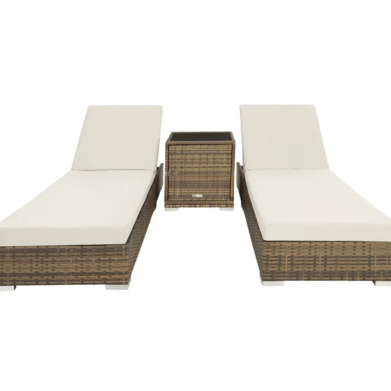 Tectake 2 Rotan Ligstoelen Met Aluminium Frame En Tafel - Inclusief Beschermhoes - Natuur