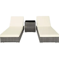 Tectake 2 Rotan Ligstoelen Met Aluminium Frame En Tafel - Inclusief Beschermhoes - Lichtgrijs