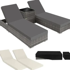 Tectake 2 Rotan Ligstoelen Met Aluminium Frame En Tafel - Inclusief Beschermhoes - Lichtgrijs