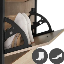 Tectake - Schoenenkast - Met 3 Kleppen - Industrieel Licht Hout, Eiken Sonoma