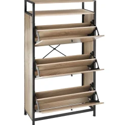 Tectake - Schoenenkast - Met 3 Kleppen - Industrieel Licht Hout, Eiken Sonoma