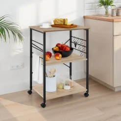 Tectake Serveerwagen Rugby 65,5x45,5x88,5cm - Industrieel Licht Hout - Eiken Sonoma