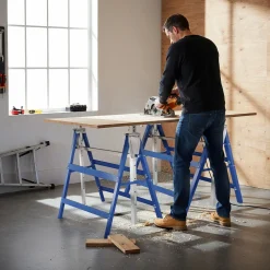 Tectake Set Van 2 Schragen In Hoogte Verstelbaar - Inklapbaar - Blauw