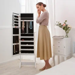 Tectake Sieradenkast Met Spiegel, Rechtopstaand, , Wit