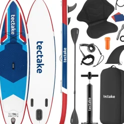 Tectake - Stand-up-paddleboard - Opblaasbaar - Kajakzitting - Tot 200 Kg - Rood En Blauw