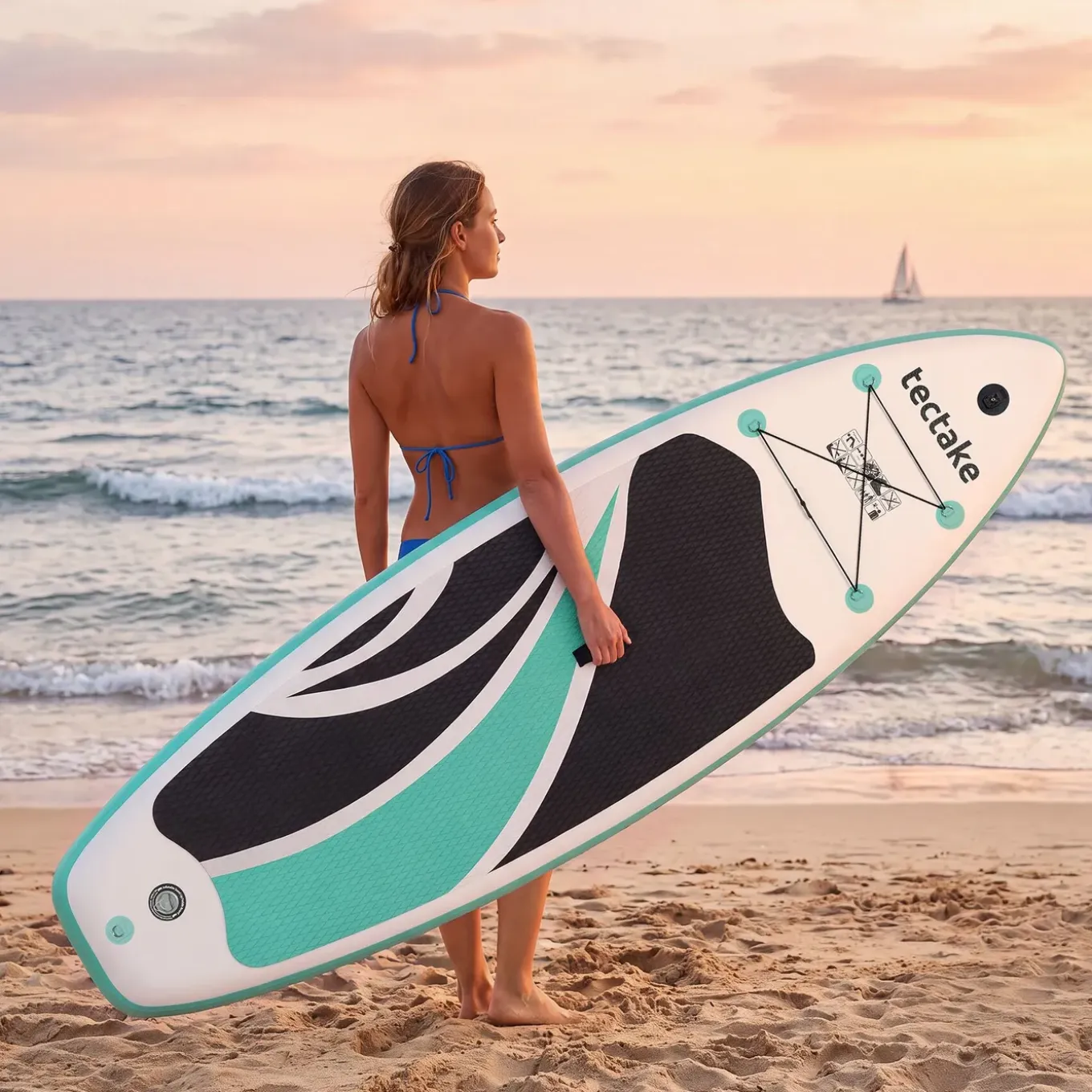 Tectake - Stand-up-paddleboard - Opblaasbaar - Tot 200 Kg - Antislip - Wit Turkoois