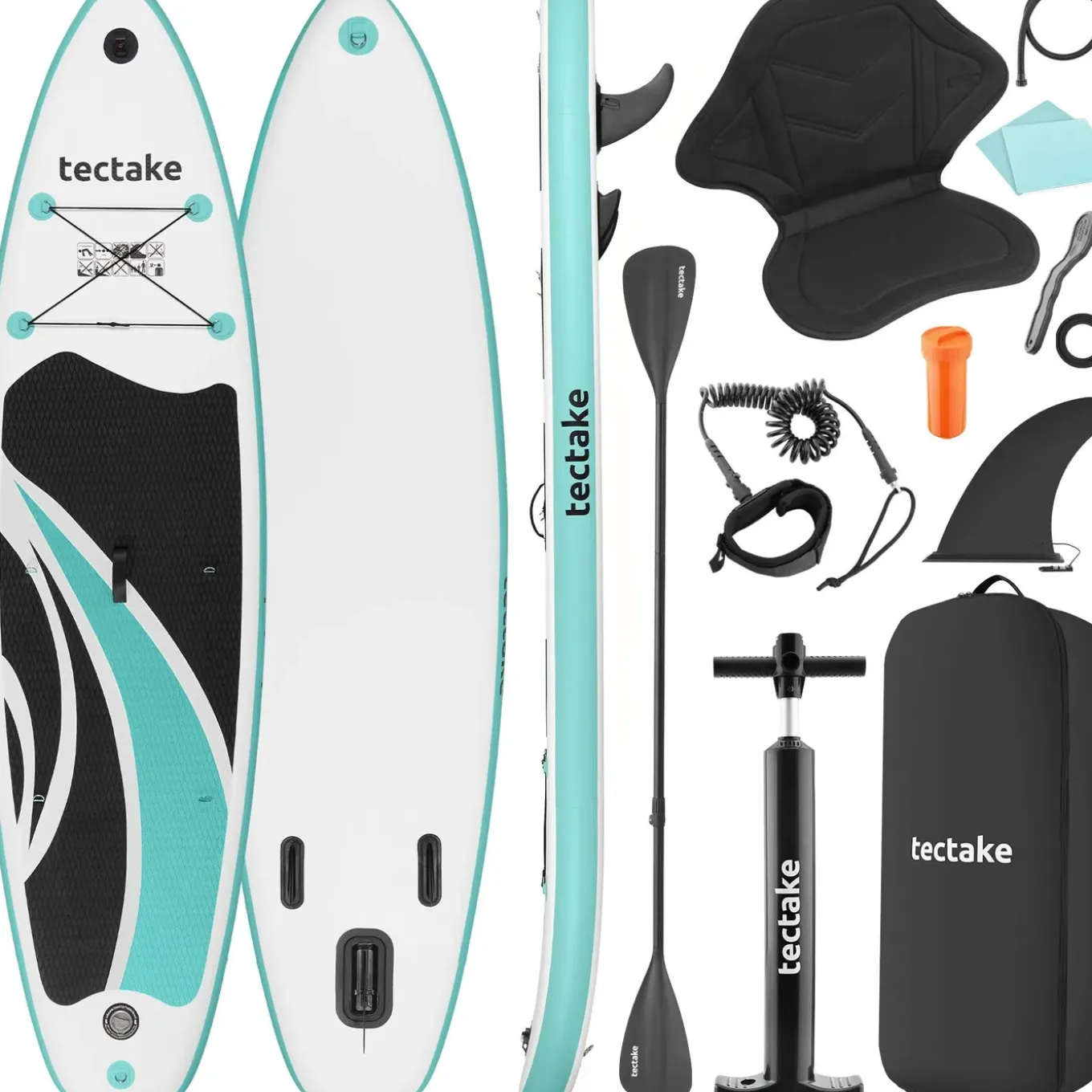 Tectake - Stand-up-paddleboard - Opblaasbaar - Tot 200 Kg - Antislip - Wit Turkoois