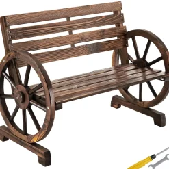 Tectake Tuinbank Bruin - Weerbestendig Wagenwiel - Massief Gelakt Hout - 106x55x78 Cm - 320 Kg
