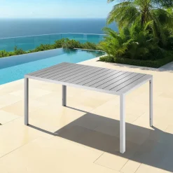 Tectake - Tuintafel - Roestvrij Aluminium - Houtlook - Verstelbare Voetjes - Zilver/grijs