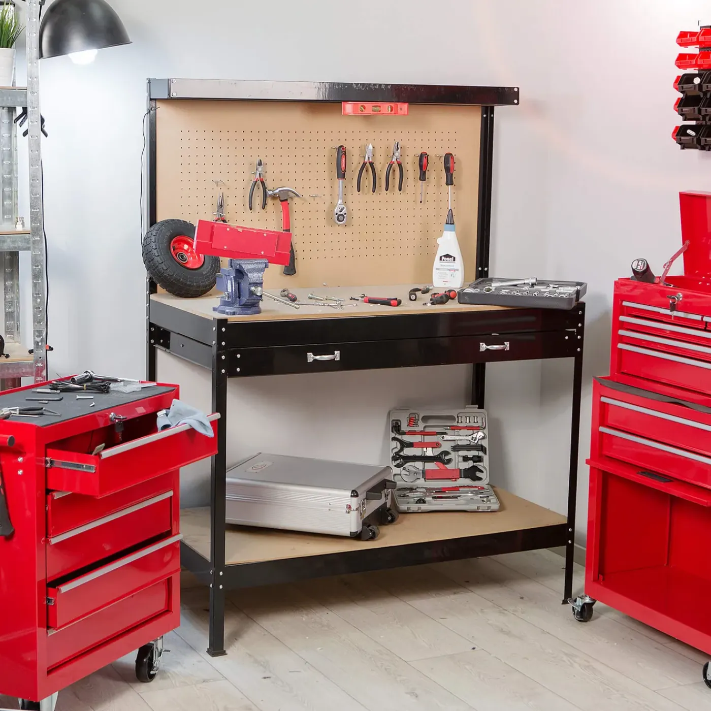 Tectake Universele Werkbank Met Gaatjeswand En Lade - Zwart