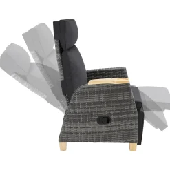 Tectake Wickerfauteuil Pescara Met Aluminium Frame - Verstelbare Rugleuning - Grijs
