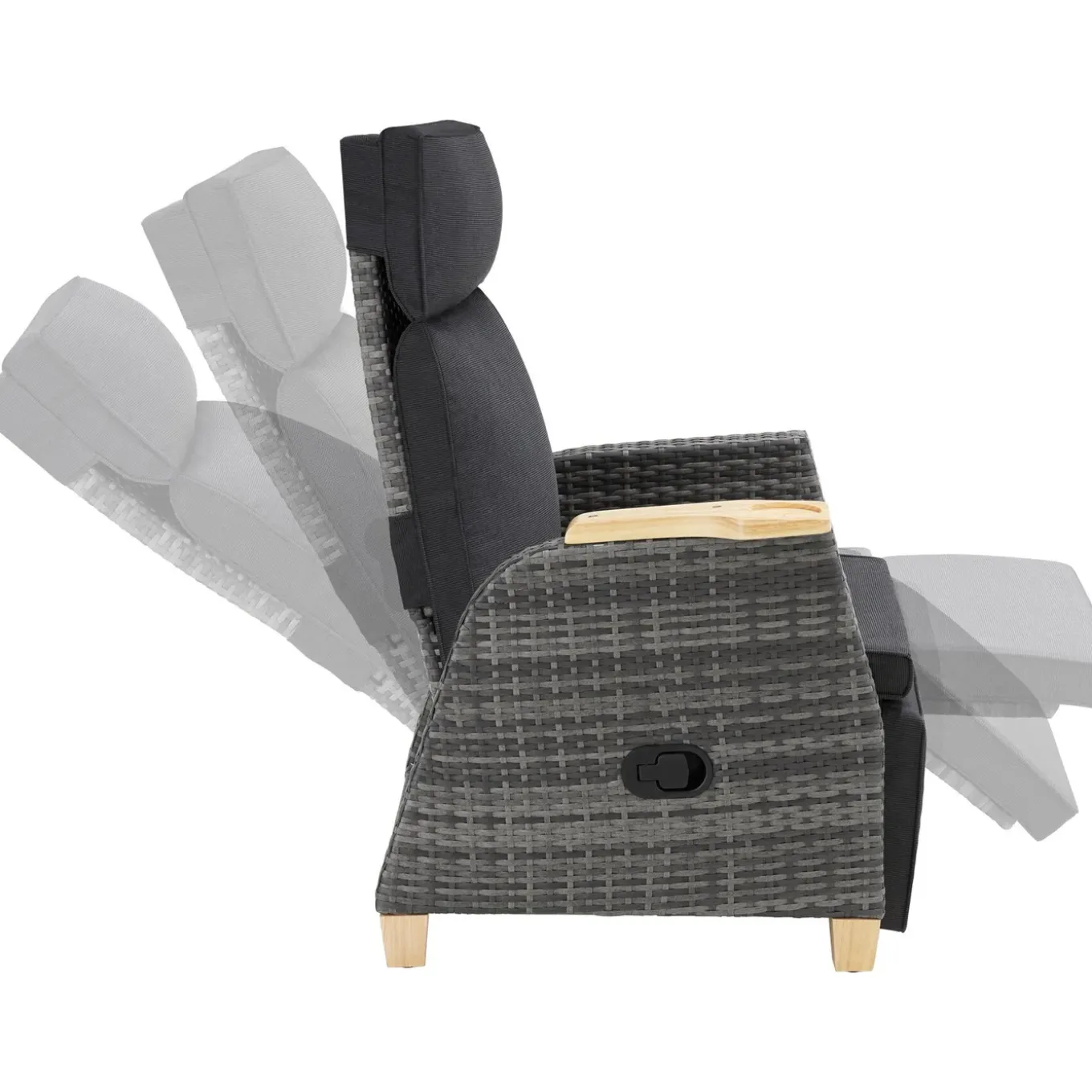 Tectake Wickerfauteuil Pescara Met Aluminium Frame - Verstelbare Rugleuning - Grijs
