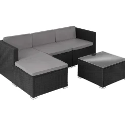 Tectake Wicker Lounge Lignano - 4 Personen - Weerbestendig - Zwart
