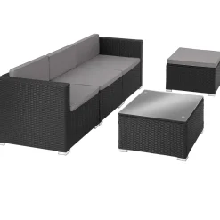 Tectake Wicker Lounge Lignano - 4 Personen - Weerbestendig - Zwart