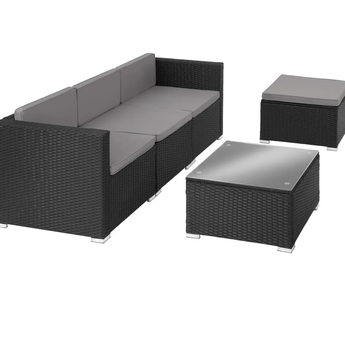 Tectake Wicker Lounge Lignano - 4 Personen - Weerbestendig - Zwart