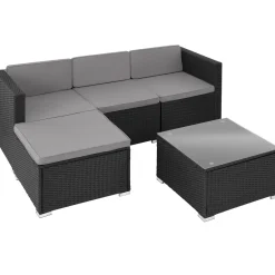 Tectake Wicker Lounge Lignano - 4 Personen - Weerbestendig - Zwart