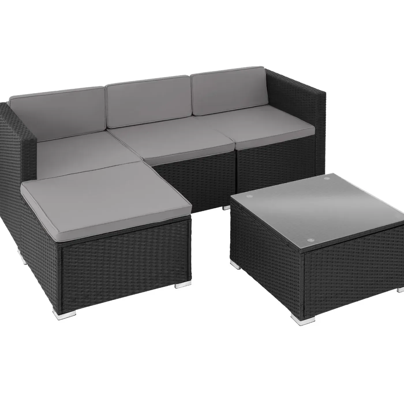 Tectake Wicker Lounge Lignano - 4 Personen - Weerbestendig - Zwart