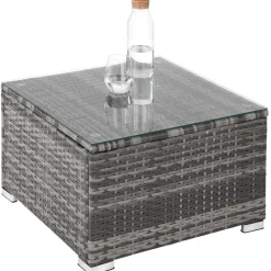 Tectake - Wicker Loungeset - Grijs - Modulair - Uv-bestendig - Stalen Frame - Met Glazen Tafel