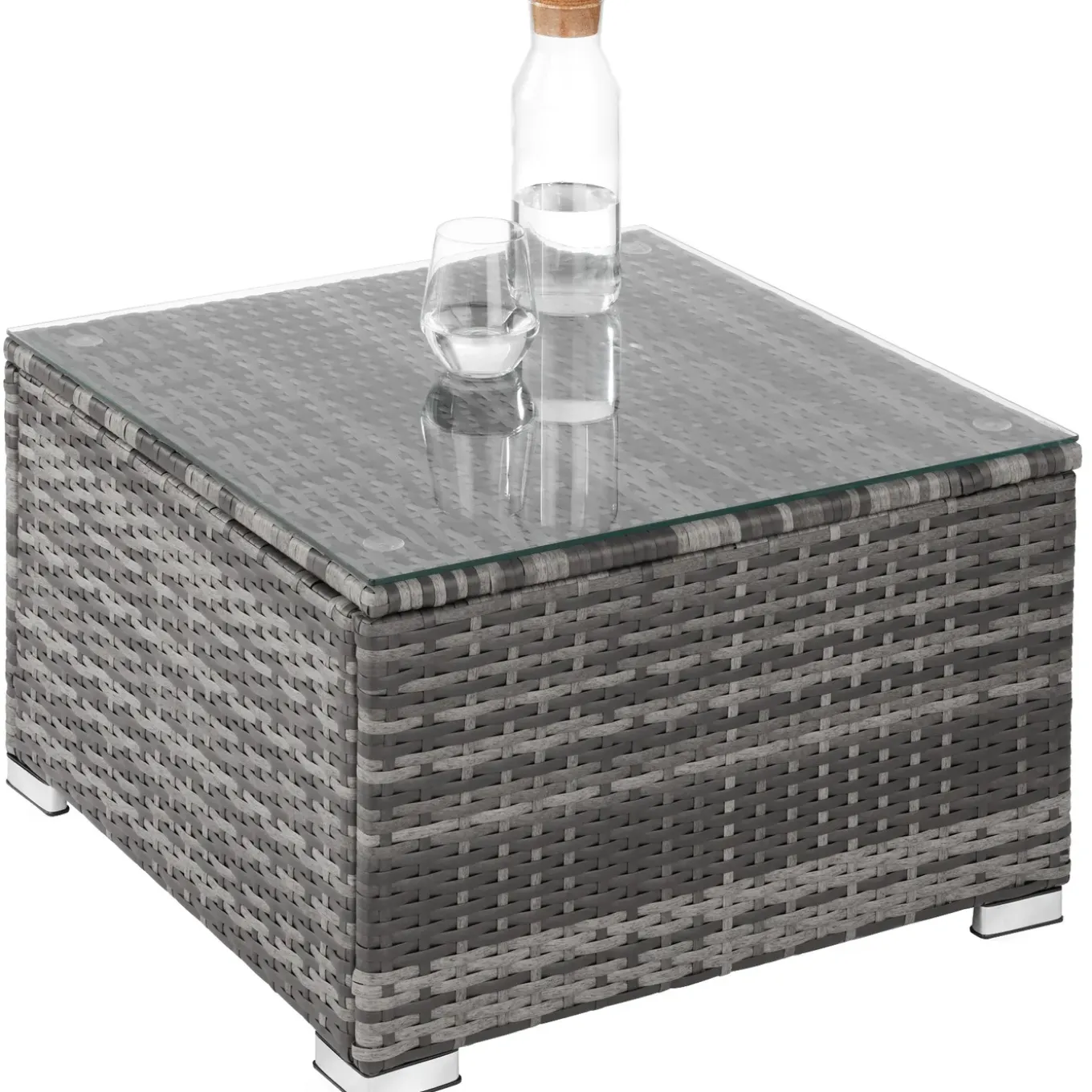 Tectake - Wicker Loungeset - Grijs - Modulair - Uv-bestendig - Stalen Frame - Met Glazen Tafel