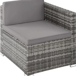 Tectake - Wicker Loungeset - Grijs - Modulair - Uv-bestendig - Stalen Frame - Met Glazen Tafel