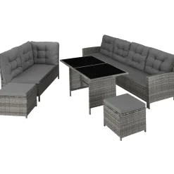 Tectake Wicker Loungeset - 6 tot 8 Personen - Modulair - UV- en Weerbestendig - Gevlekt Grijs