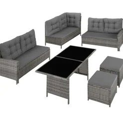 Tectake Wicker Loungeset - 6 tot 8 Personen - Modulair - UV- en Weerbestendig - Gevlekt Grijs