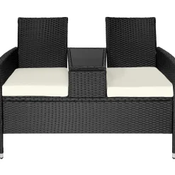 Tectake Wicker Tuinbank Met Tafel - Zwart/beige