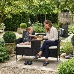 Tectake Wicker Tuinbank Met Tafel - Zwart/beige