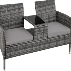 Tectake Wicker Tuinbank Met Tafel - Grijs/lichtgrijs
