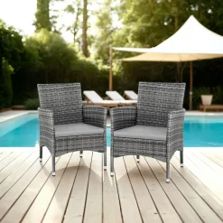 Tectake 2 Wicker Tuinstoelen Met 4 Kussenhoezen - Set Van 2 - Grijs/lichtgrijs