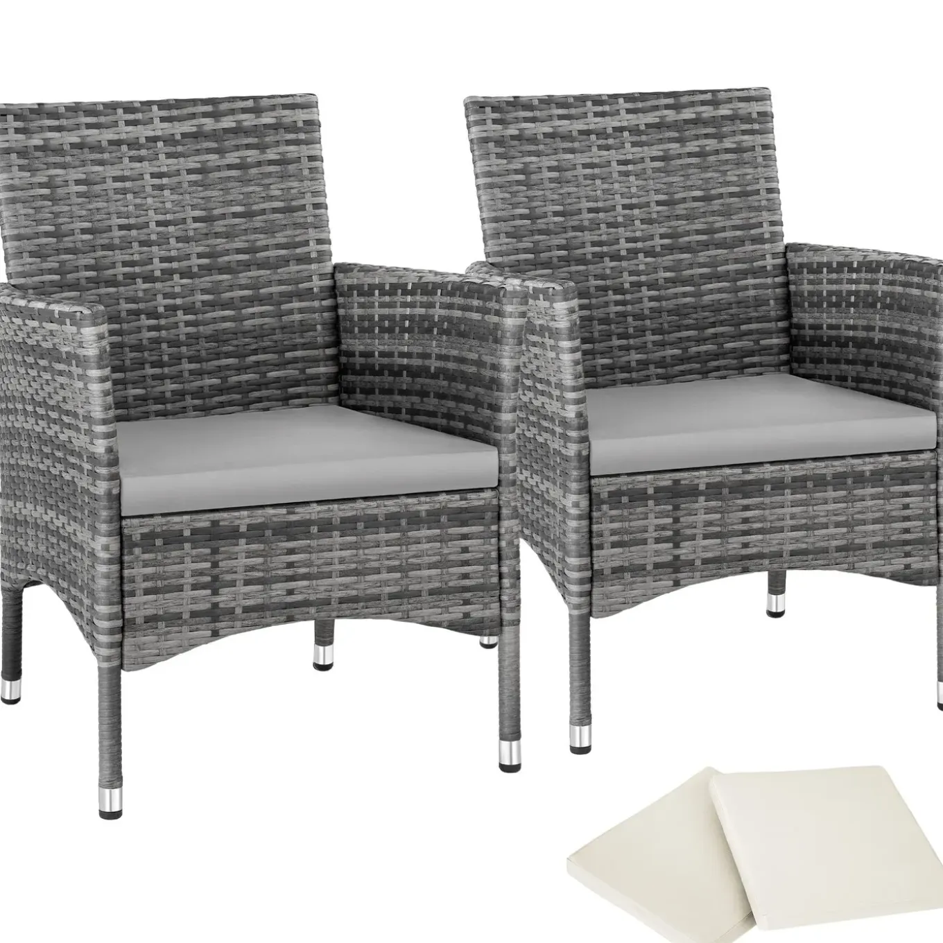 Tectake 2 Wicker Tuinstoelen Met 4 Kussenhoezen - Set Van 2 - Grijs/lichtgrijs