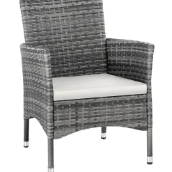 Tectake 2 Wicker Tuinstoelen Met 4 Kussenhoezen - Set Van 2 - Grijs/lichtgrijs