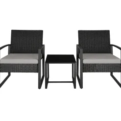 Tectake Wicker Zitgroep Lichtgrijs Zwart Loungeset 2 Personen Afneembare Kussens Tafel Glas