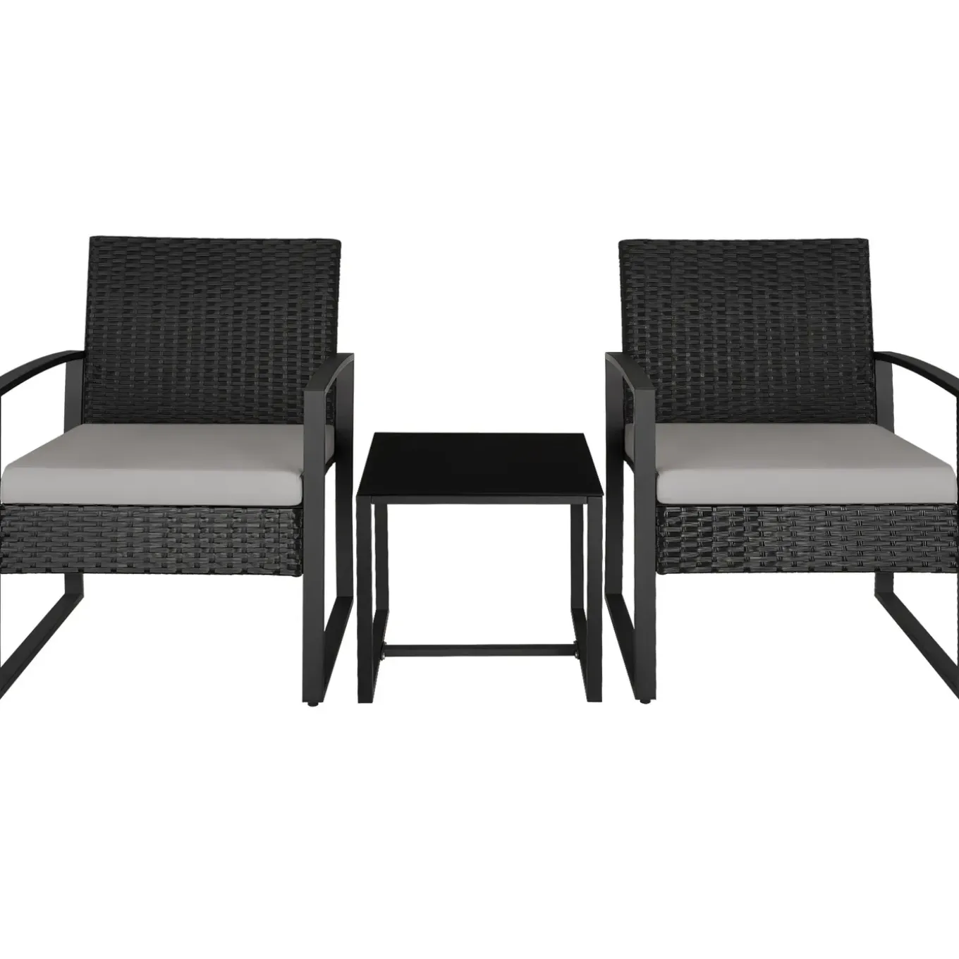 Tectake Wicker Zitgroep Lichtgrijs Zwart Loungeset 2 Personen Afneembare Kussens Tafel Glas
